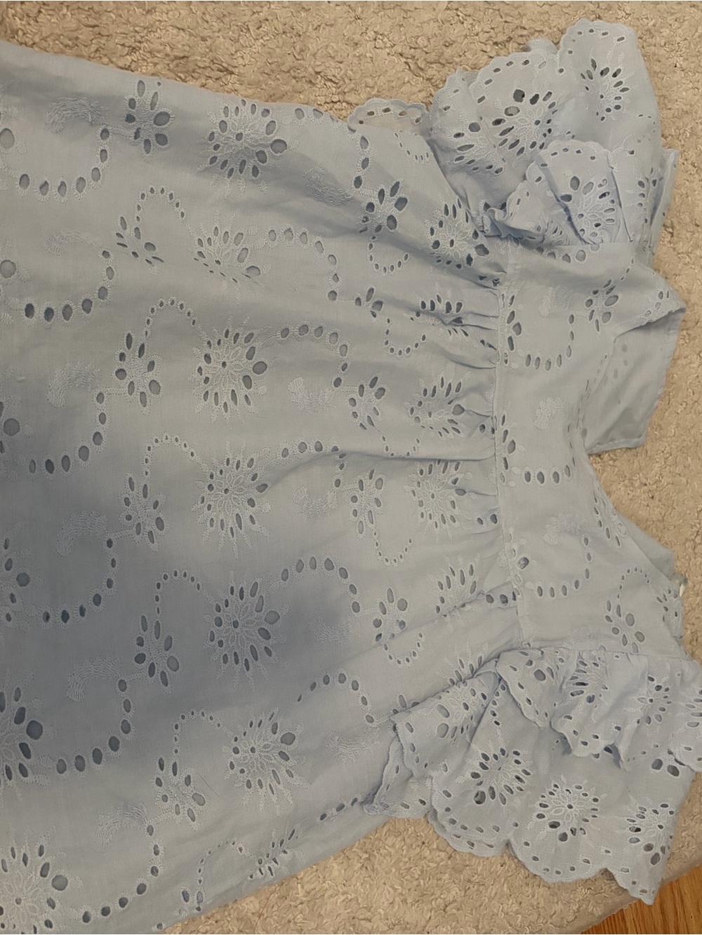 Marshalls Light Blue Eyelet Midi Top with Ruffle Sleeves